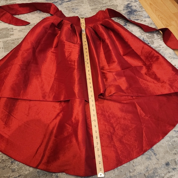 NWT Varga Red Pleated Hi Low Belted Stretch Taffeta Skirt Size Large - Picture 7 of 16